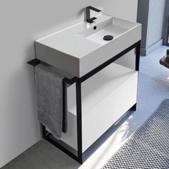 Console Bathroom Vanity Console Sink Vanity With Ceramic Sink and Glossy White Drawer Scarabeo 5118-SOL1-01